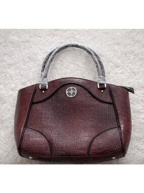 Stauer Avalon Crocodile-Embossed Handbag Mahogany Double Handle NWOT